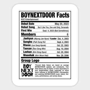 BOYNEXTDOOR Nutritional Facts 2 Sticker